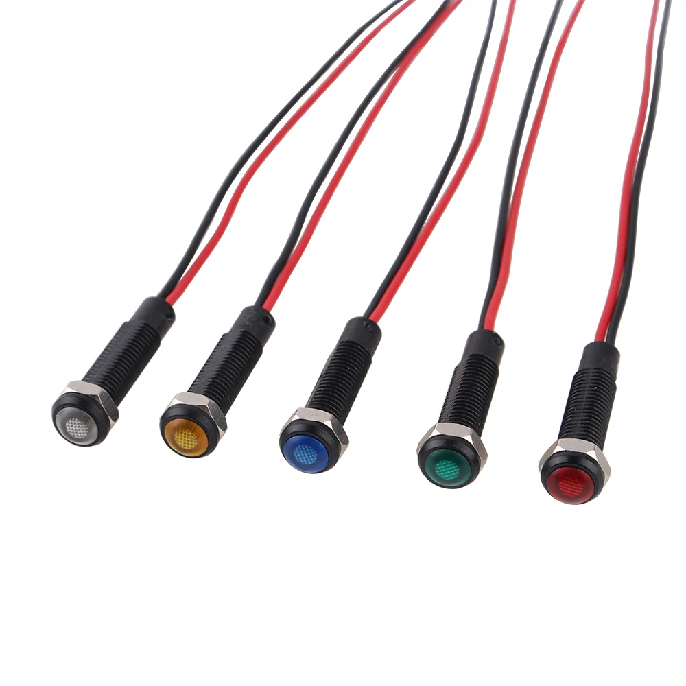 1pc LED Indicator Light Plastic Black Signal Dot Lamp 6/8/10/12/16/19/22mm Red Yellow Blue Green White LED 3V6V12V24V110-220V