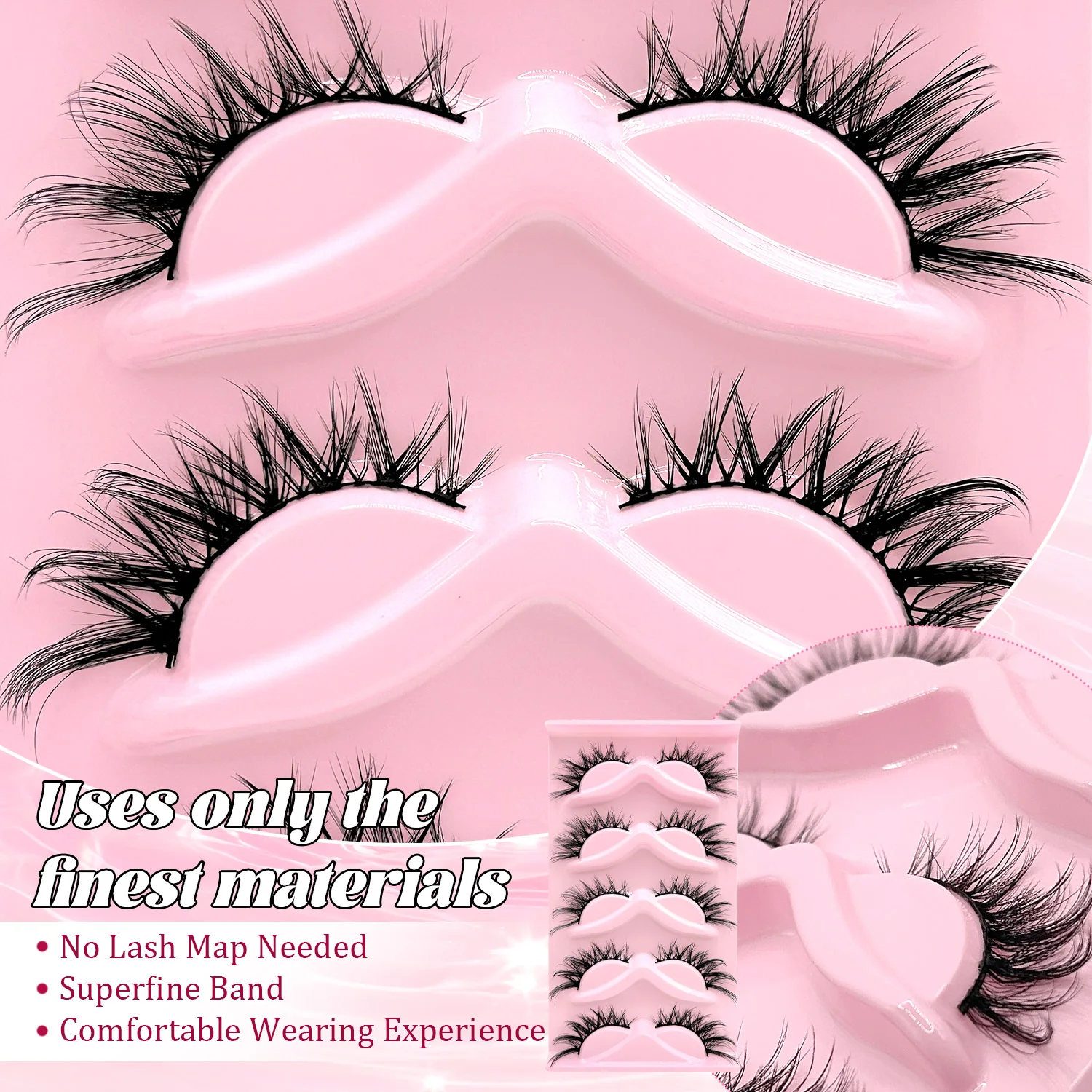 5 Paare vorgeklebte Kunstwimpern, kein Kleber erforderlich, 3D-Wimpern mit voluminösem D-Curl, wiederverwendbar, natürlich, leicht und einfach anzubringen, ideal für Anfänger. – Detail 5