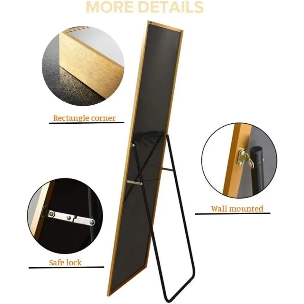 Grote vloerstaande spiegel met standaard, 64 x 21, muurhangende spiegel over de volledige lengte voor slaapkamer, ideaal voor volledige lichaamsbekijken