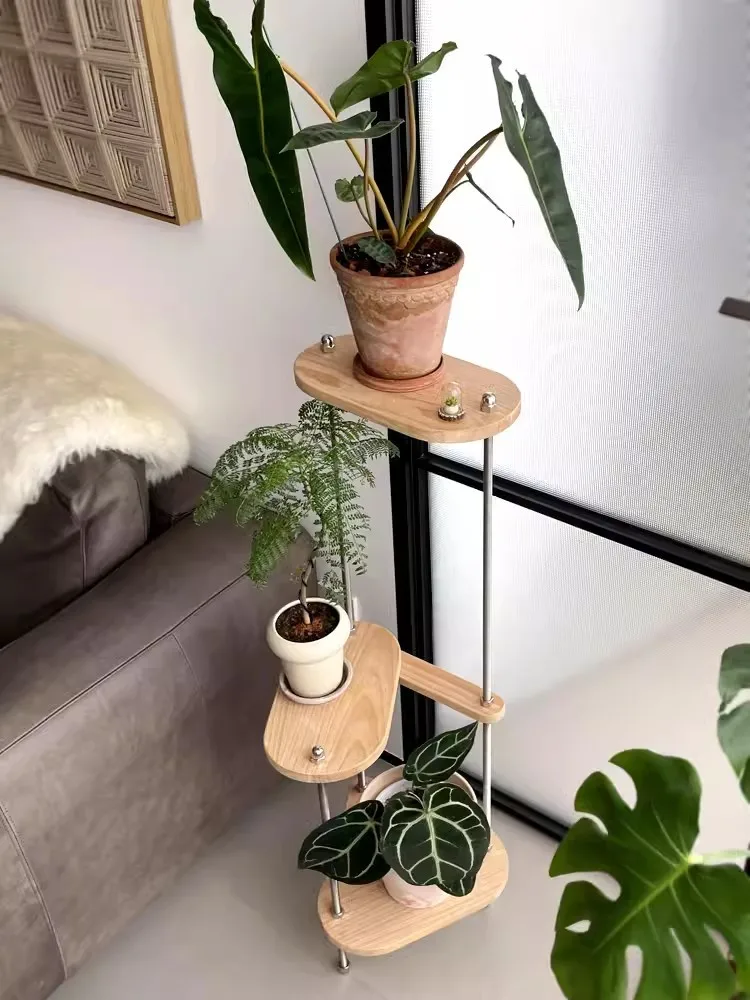 MOMO Living Room Creative Shelf Green Plant Shelf Floor Type Flower Rack Solid Wood Balcony Next To The TV Cabinet Greens