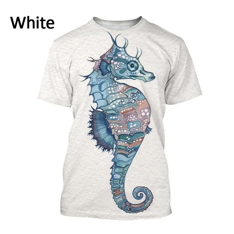 

Мужская футболка с 3d принтом, модная повседневная футболка с изображением морского конька и принтера, индивидуальный дизайн в стиле Харадзюку, уличная одежда, топ с короткими рукавами