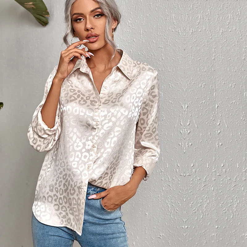 Women\'s Leopard Pattern Shirt Spring/Summer New Long sleeved Retro Button Shirt Fashion Casual Office Top