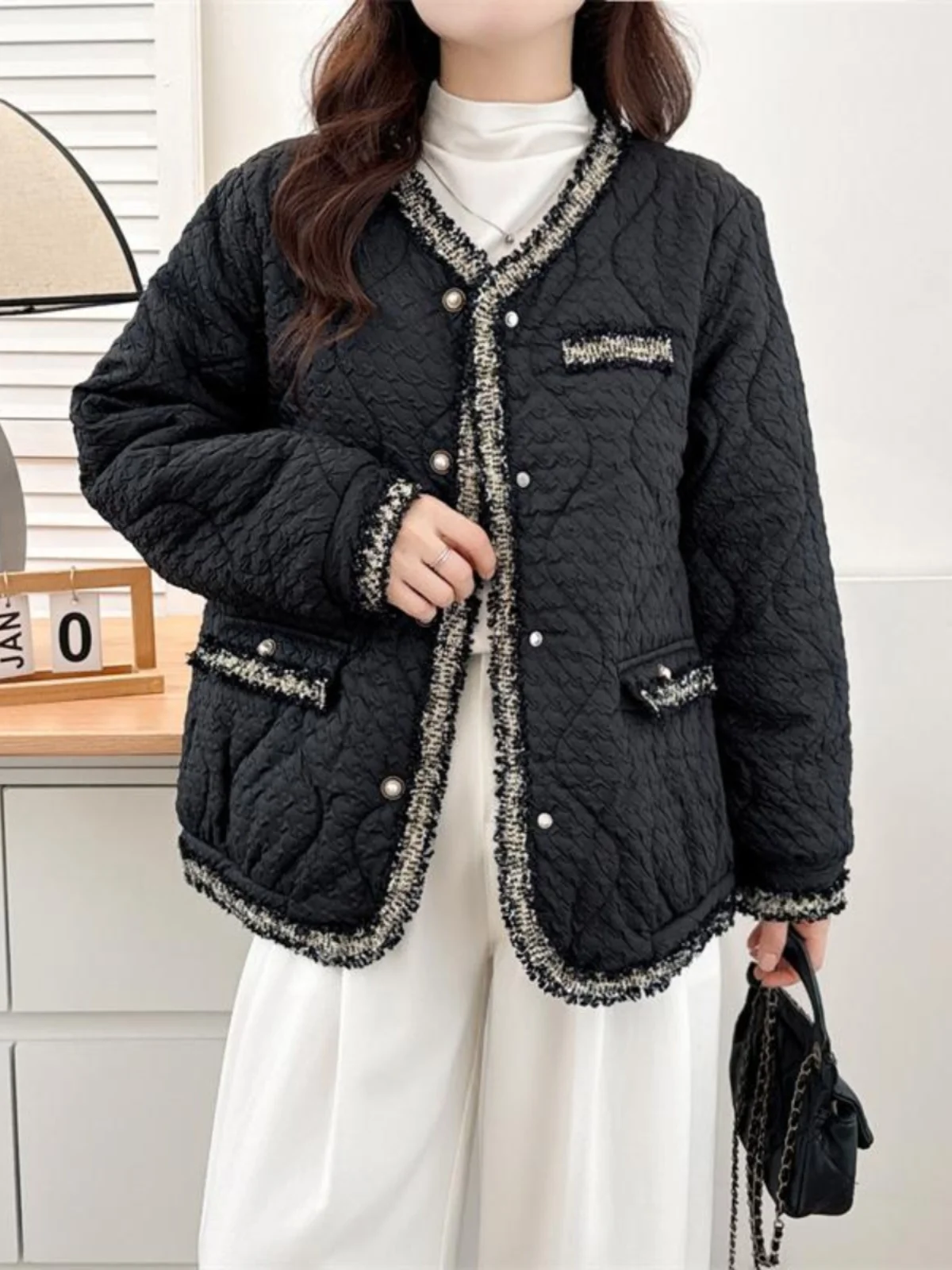 Winter New Style Retro Texture Cotton Jacket Loose Women's Outerwear Warmth Faux Fur Trim Large Size Comfortable Coat