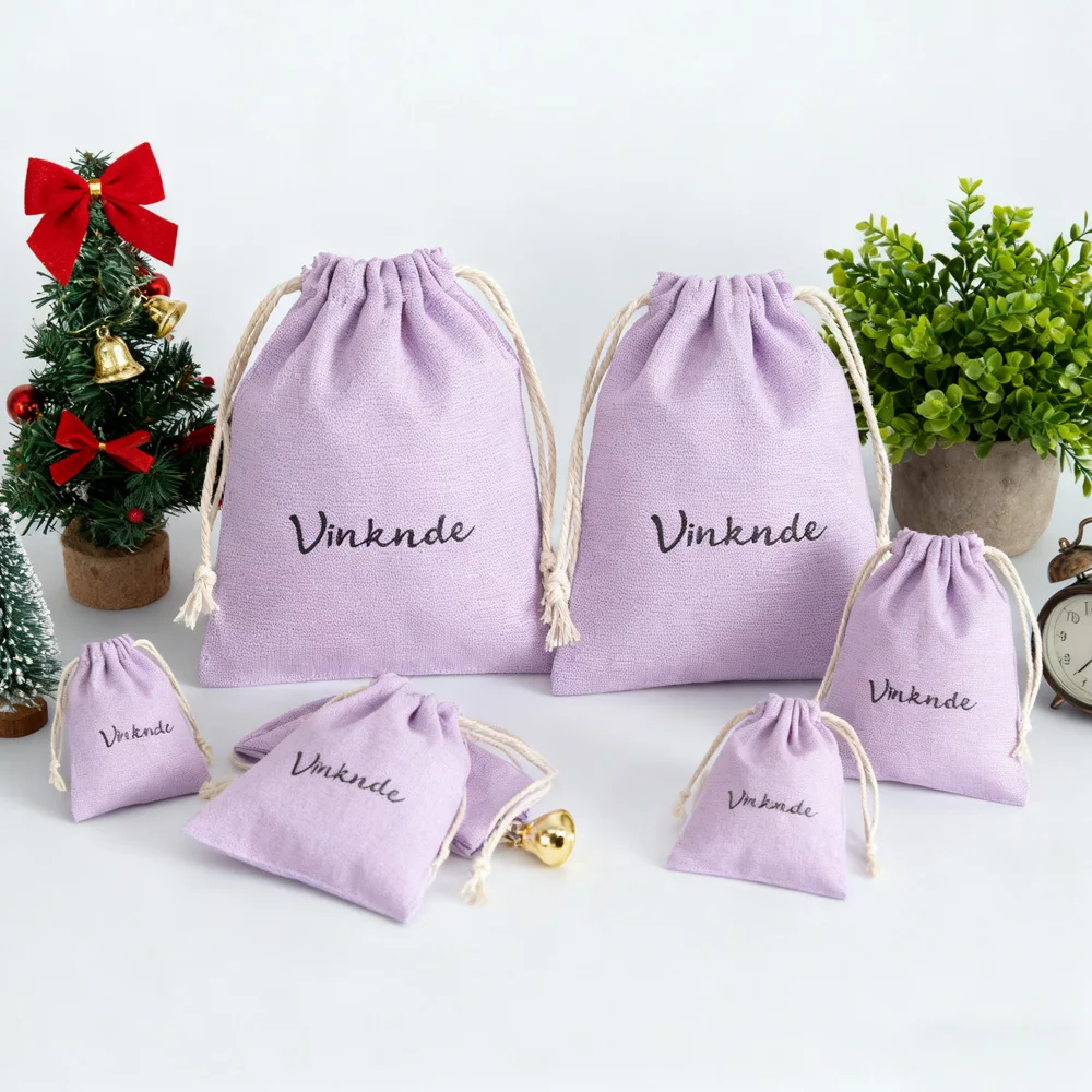 

100 шт., чехол для ювелирных изделий из натурального хлопка с логотипом, холст, серьги для ювелирных изделий, духи, помада, подарок, пыль, сумка на шнурке, свадебные подарки