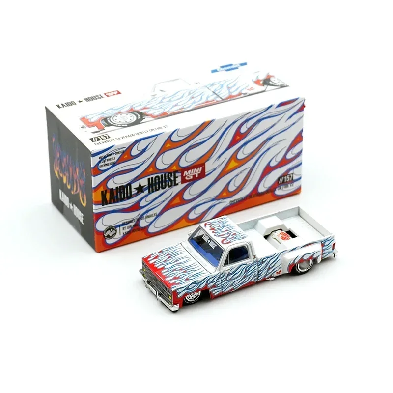 

MINIGT KHMG 157 In Stock 1:64 Corvette Silverado Dually On Fire V2 Openable Hood Diecast Car Model Kaido House