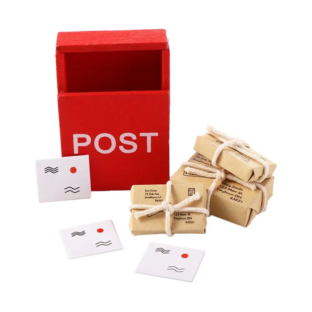 

Decorative Craft 1:12 House Mini Mailbox Dollhouse Miniature Letter Box With Mail Sack Postcard Simulation Furniture