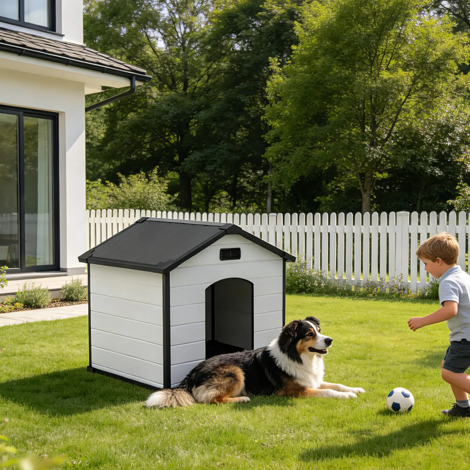 Insulated Plastic Dog House For Small To Large Breeds Thick Resin Walls Raised Floor Air Vents Removable Roof Durable Indoor And Outdoor Kennel 57L X 47W X 50H Cement
