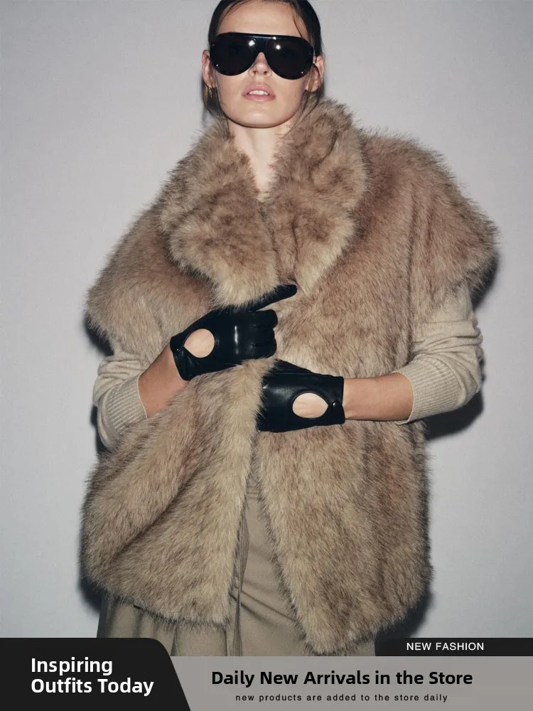 Ciepła kamizelka ze sztucznego futra damska, modny kołnierz z klapami, nowość na jesień, dopasowany krój, odzież wierzchnia damska, elegancka.