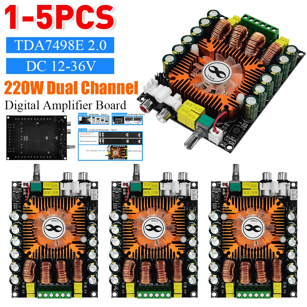 1-5PCS TDA7498E 2.0 Dual Channel HIFI Stereo Module 160Wx2 High Power Digital Amplifier Board Support BTL 220W Gain Adjustable