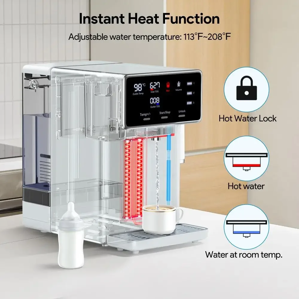 Sistem Pemurnian Air Reverse Osmosis 7 Tahap dengan Pemanas Instan, Bebas BPA, Portabel, dan Fitur Auto Dim