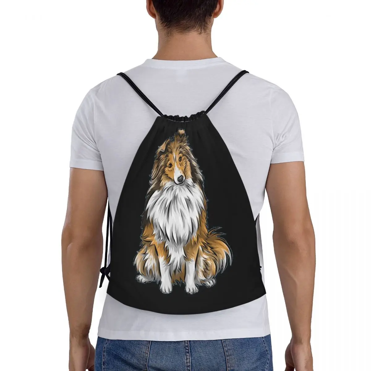

Sheltie Dog Backpacks Casual Portable Drawstring Bags Shoes Bag Book Bags For Travel Students