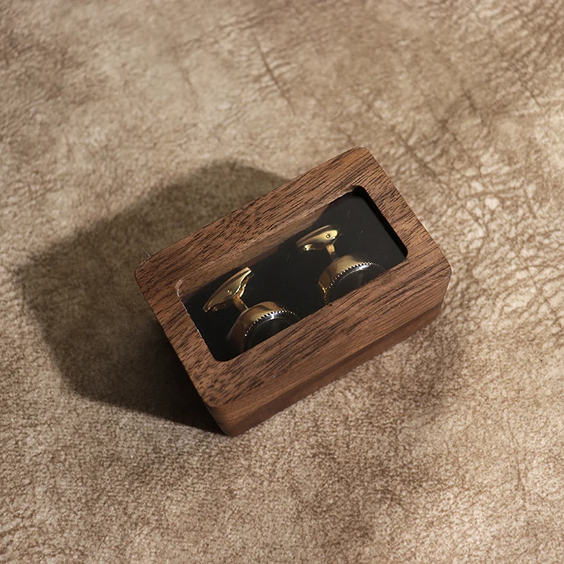 Solid Wood Black Walnut Window Exquisite Cufflink Box Sleeve Nails French Cufflink Collar Clip Box Package Gift Box