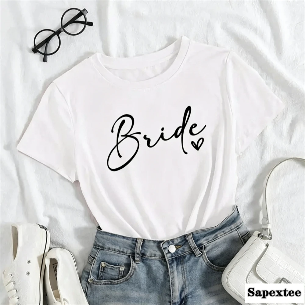 Team Bride Heart Evjf Hen Party Women Gropu T-shirt Girl Wedding Female Tops Tee Camisetas Mujer Female Pink White Clothes