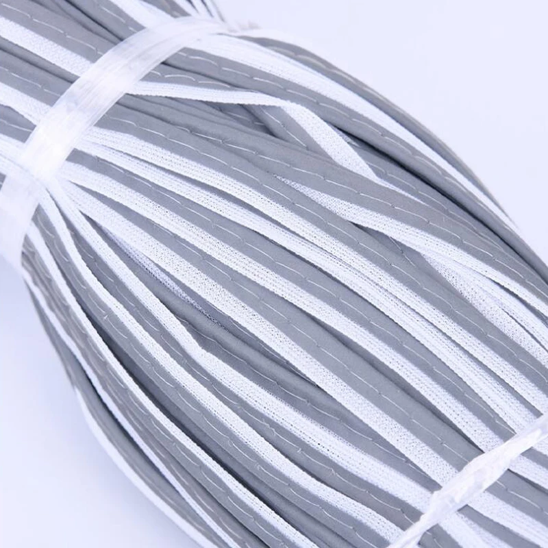 Bright Silver Reflective Fabric Piping Webbing Ribbon with White Edge Braid Trim Tape For Sewn on Clothing Bags Shoes