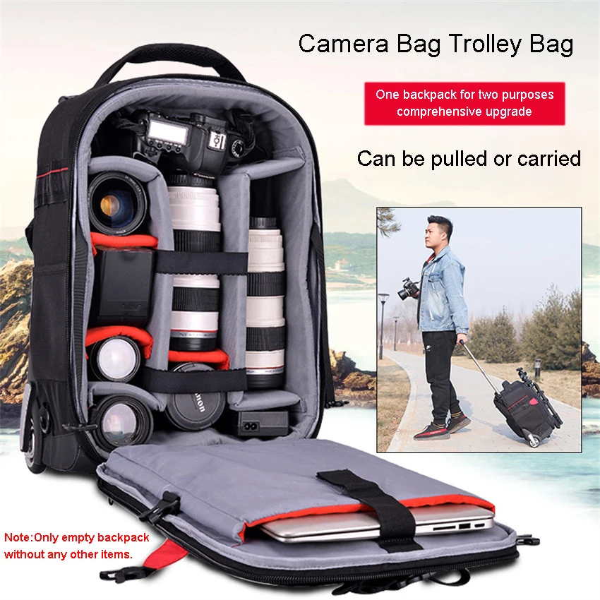 New Upgrade Professional DSLR camera trolley suitcase Bag Video Photo Digital Camera luggage travel trolley Backpack on wheels