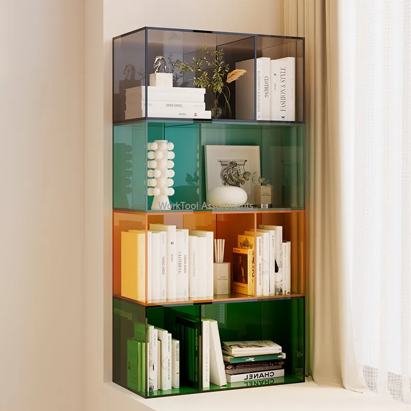 Modular Colorful Acrylic Cube Bookshelf Freestanding Storage Bookcase For Bedroom Bay Window Corner Student Home Organizer