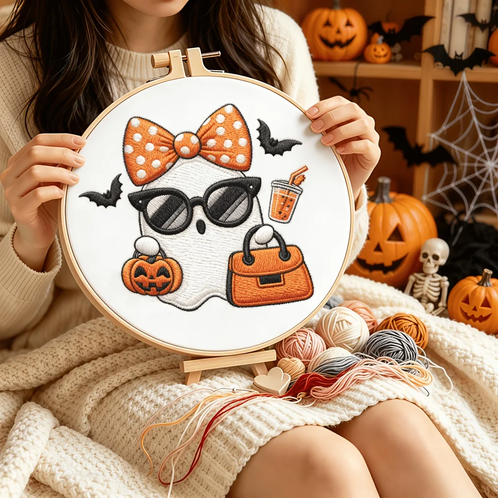 Embroidery Stitch Practice Kit Pre‑Printed Fabric Bamboo Hoop Thread Needles Learning Hand‑Stitching Craft Set
