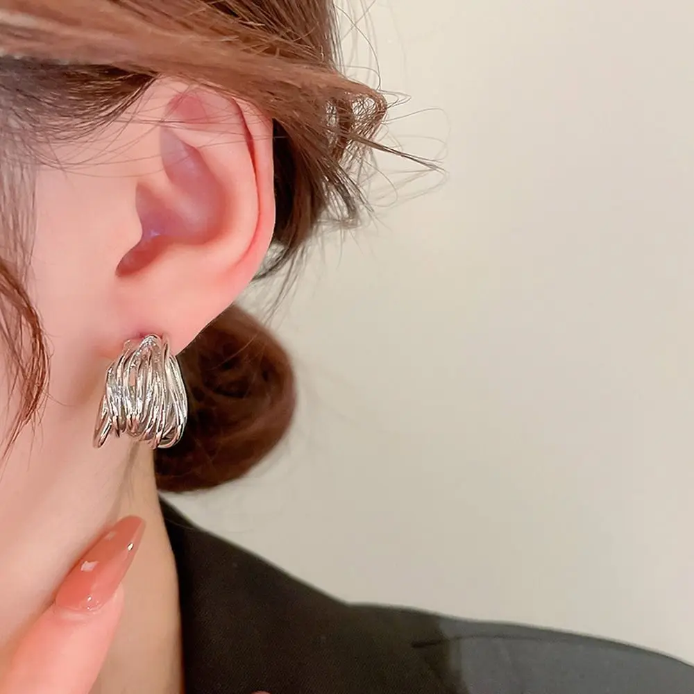 Tassel Chain Fashion Jewelry Multi Layer Trendy Women C Shape Earrings Girl Stud Earrings Metal Ear Studs Korean Style Earrings