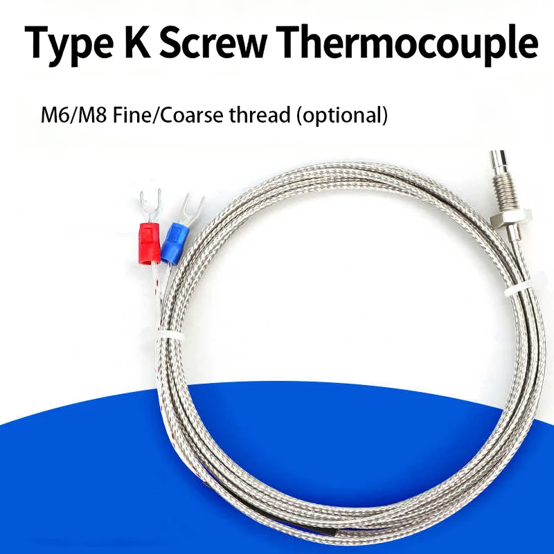 1 Piece M6 Screw Thermocouple Type K 0.2/0.5/1/2/3/4/5m Probe Sensor Temperature Controller 0-400°C Industrial Thermometer