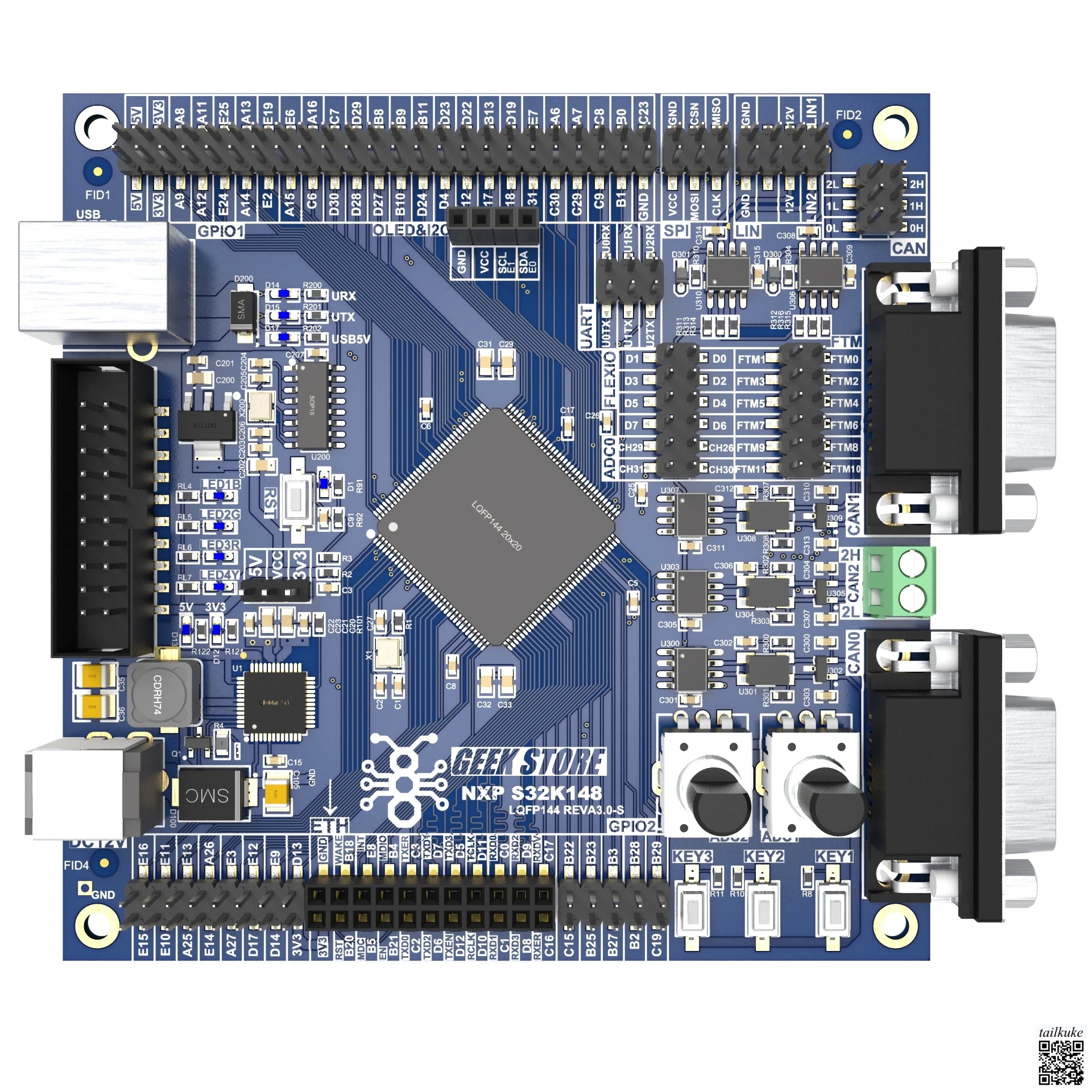 

NXP S32K148 Development Board Evaluation Board Routine Source Code 3-way CAN 2-way LIN Car Ethernet