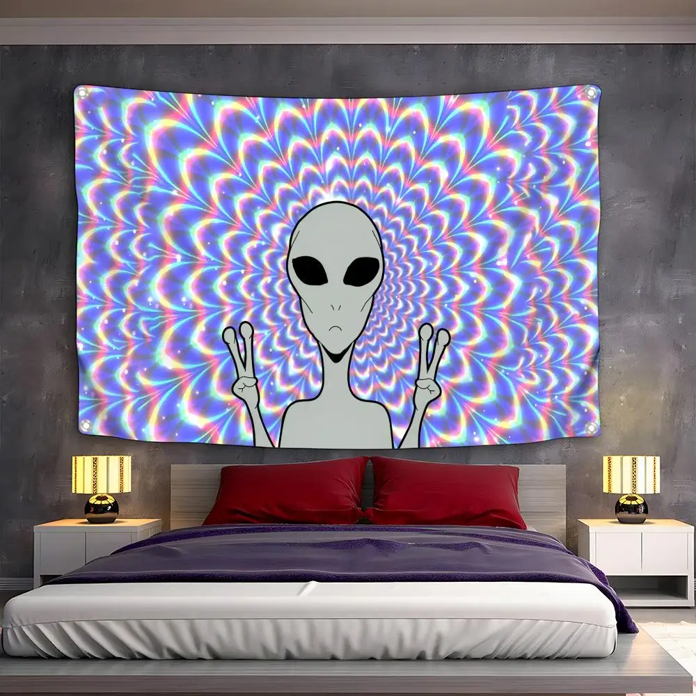 

P-PsychedelicS Alien funny Flags Bedroom Home Living room Outdoor Wall Hanging Custom Background Decoration Art Banner