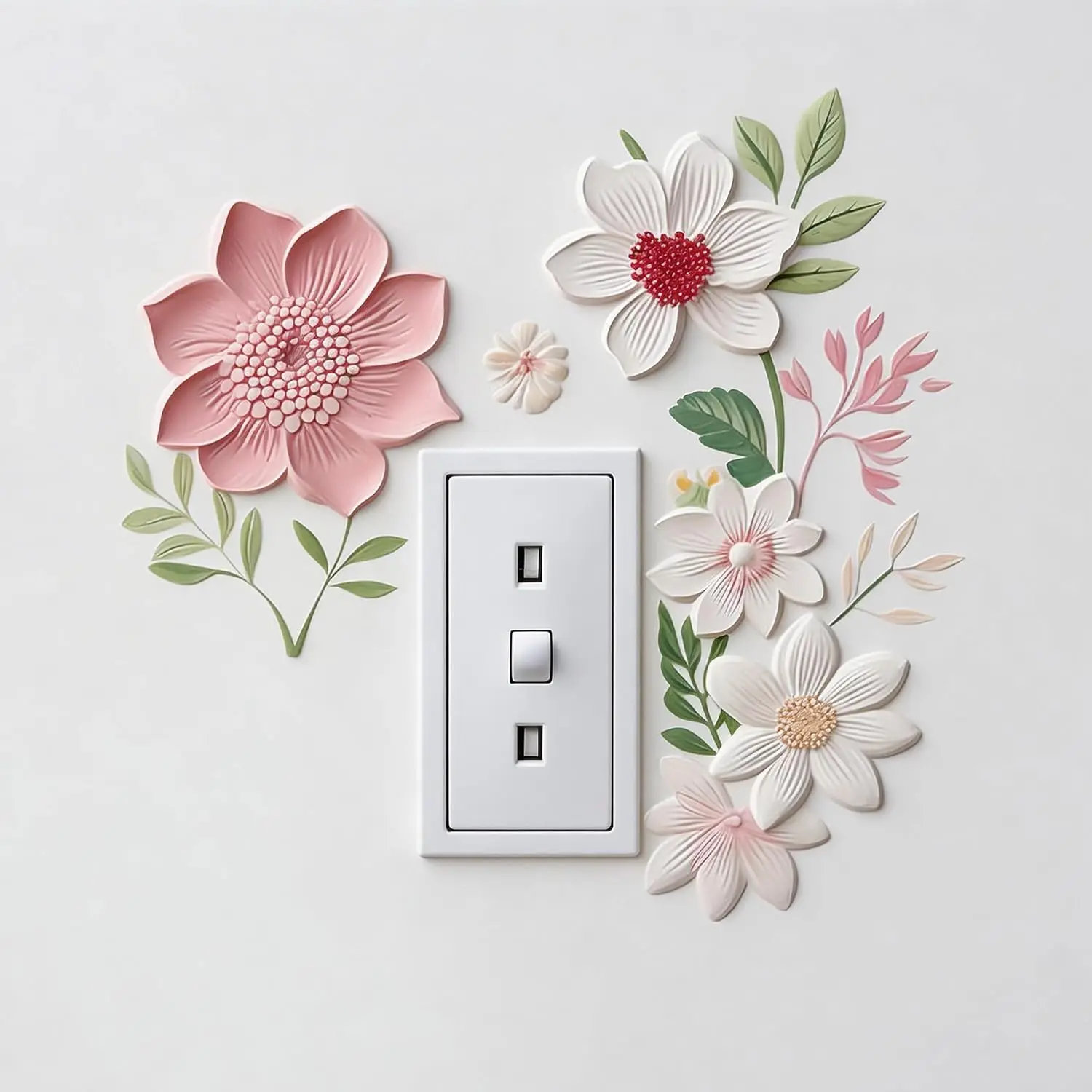 5Pcs Fresh Flower Light Switch Stickers, Self-Adhesive Wall Outlet Decals, Removable Floral Switch Cover Stickers for Living Room, Bedroom, Home Decor