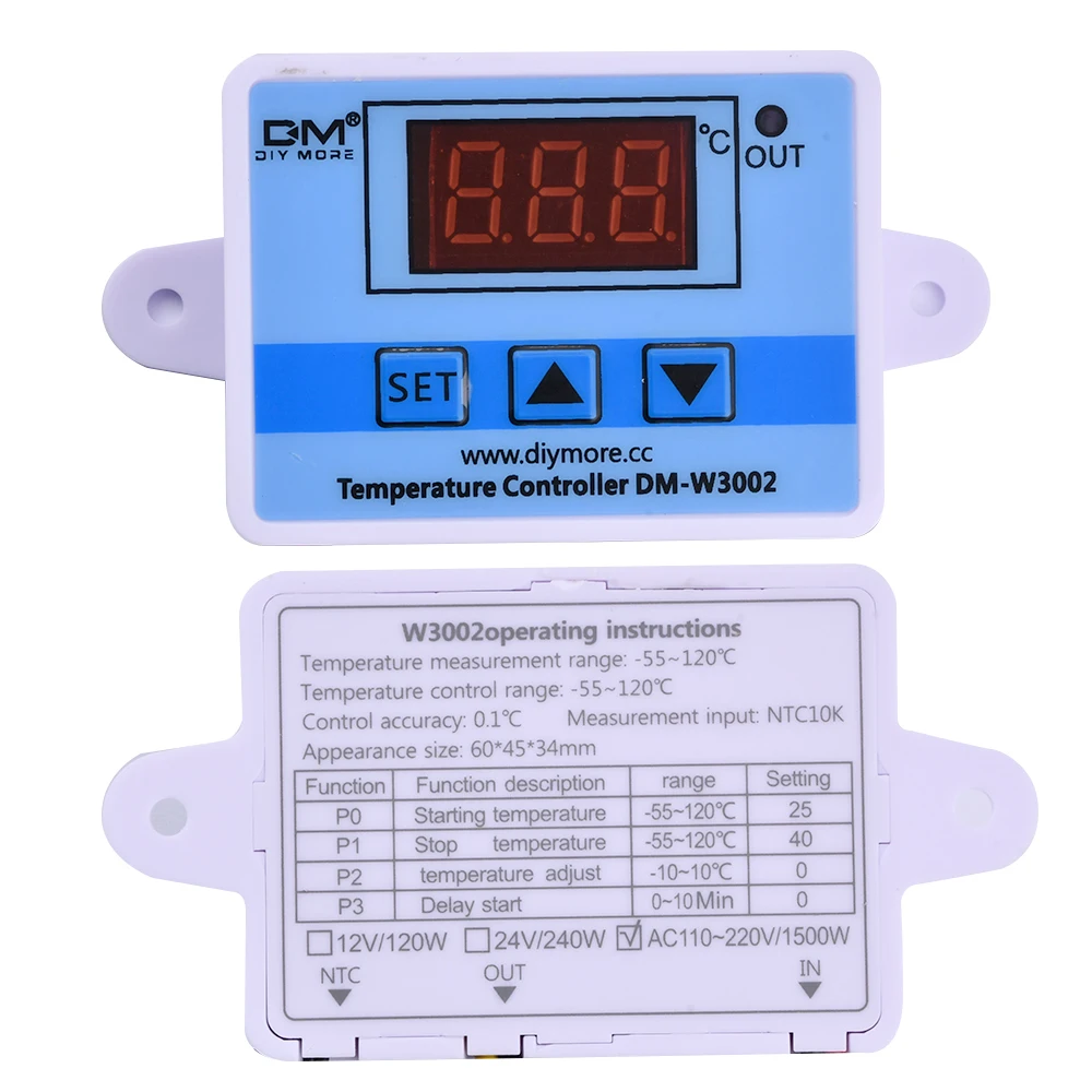 W3002 AC 110–220V Microprocessor-Based LED Digital Temperature Controller Thermostat Thermoregulator Sensor Meter