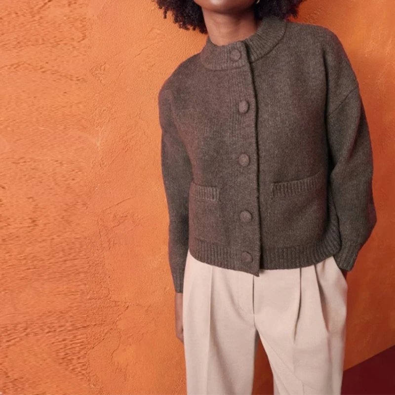 سترة نسائية أنيقة باللون البني من Deeptown بأكمام طويلة وجيوب على الموضة الكورية، سترات كبيرة الحجم كاجوال أساسية للشتاء #4