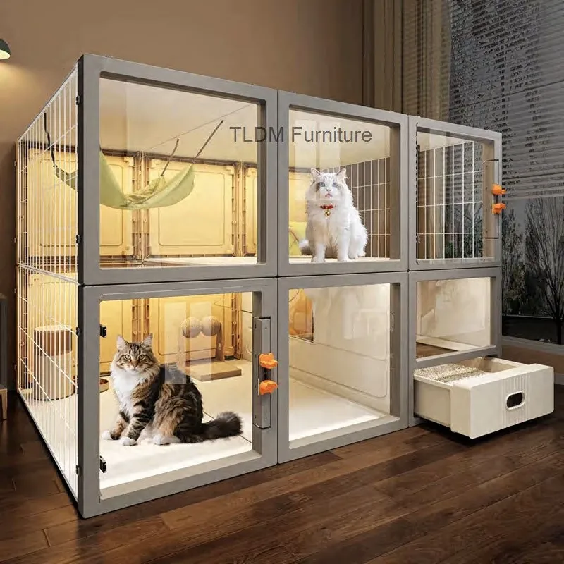 Multi-layer Wrought Iron Cat Cage Household Villa Pet Product Large Free Space Indoor Balcony Free Assembly Cat House Pet Cage Z