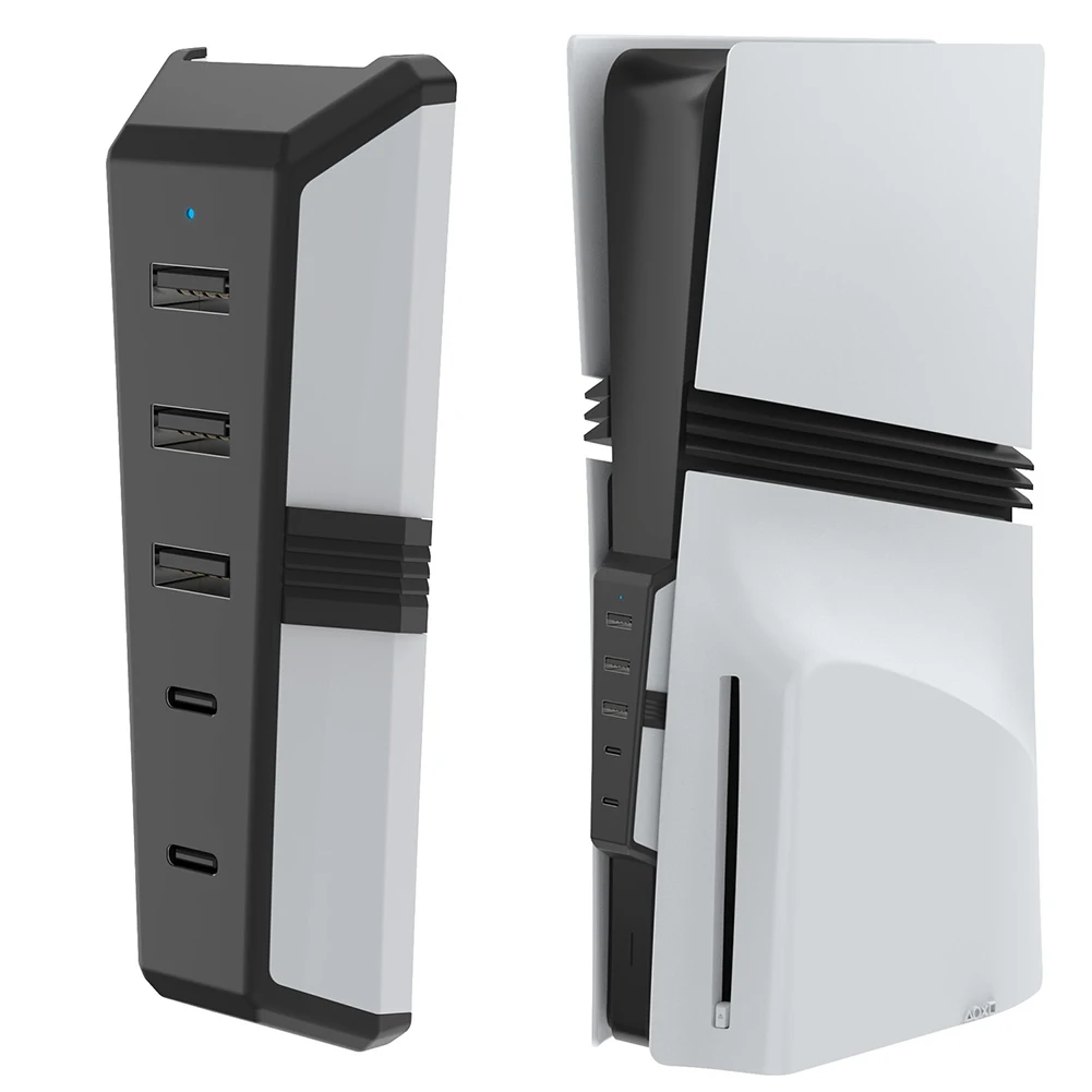 5 Ports Expansion Hub with 3x USB 2.0 1x USB Type-C 1x Type-C 3.1 USB Port Extender for PlayStation 5 Pro Console Disc & Digital
