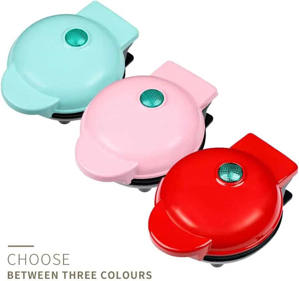 صانع الوافل الصغير، آلة لدغات الوافل الصغيرة للأطفال، نعناع، وردي، أحمر، يجعل الوافل الصغيرة مقاس 4 بوصات، رائعة للإفطار والوجبات الخفيفة، دي