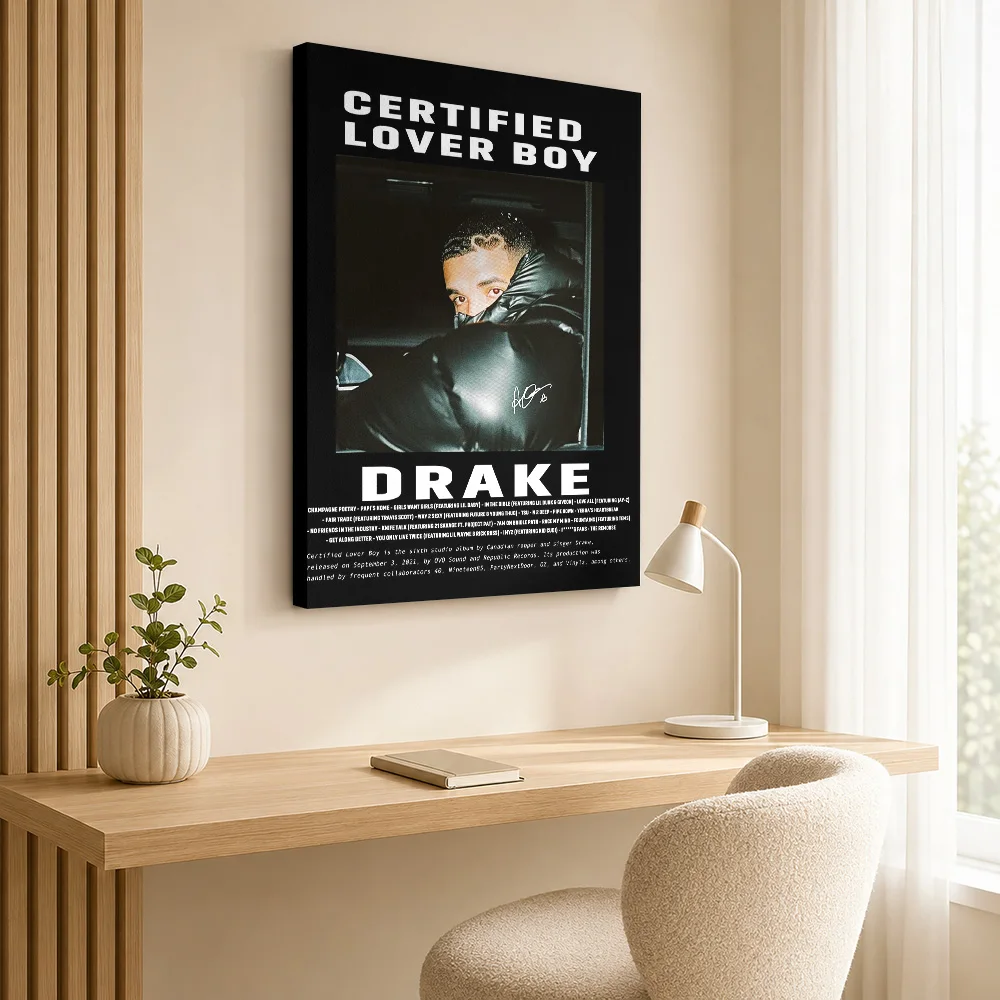 Drake Certified Lover Boy Album Canvas Print Customized Photo Dark Portrait With Tracklist Wall Art For Home Recording Studio
