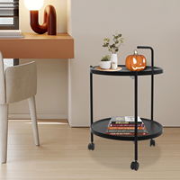 2-Tier Side Table with Wheels Trolley Table in Living Room Simple Sofa Table with Handle Easy To Move Coffee Table