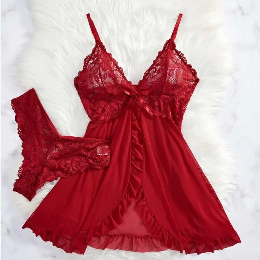New Women's Sexy Bow Lace-Up Sleepwearl Dress Set Fashion Uniform - Trendy Comfortable Dress Ensemble For Adults Sexy Bra Set
