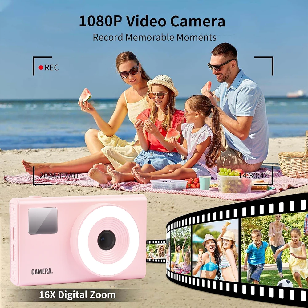 Kamera dla dzieci Trójkolorowy aparat wypełniający z kartą 64 GB Rejestrator wideo 1080P Zabawki edukacyjne Prezenty urodzinowe dla chłopca i dziewczynki