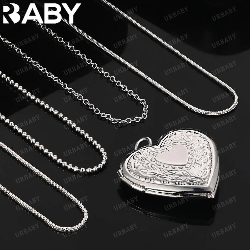 

URBABY 40-75cm 925 Sterling Silver Retro Heart Pendant Necklace For Women Charm Trend Birthday Gifts Fashion Party