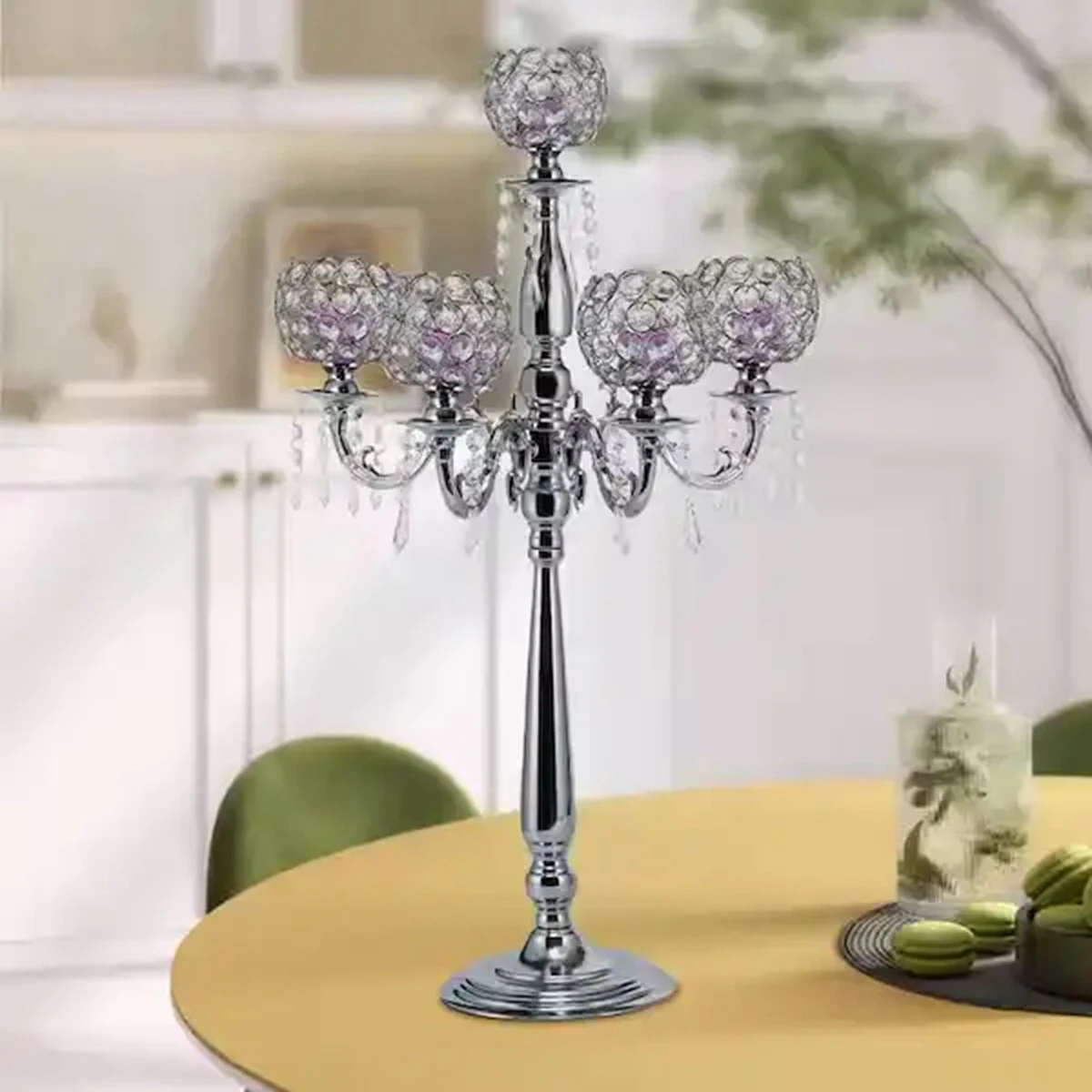 4pcs/8pcs/10pcs/12pcs) Wedding Decor 5 Arms Crystal Candelabra Clear Candle Holder sliver Candelabra Centerpieces 296