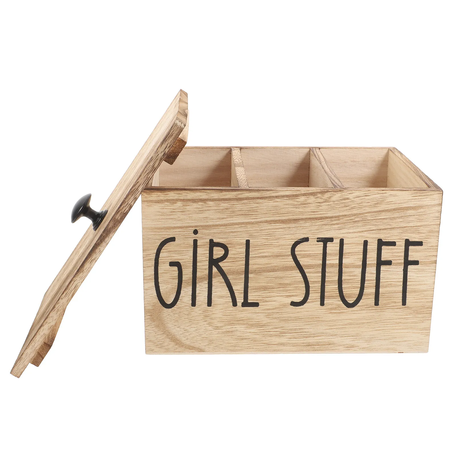 Wooden Bathroom Sanitary Pad Storage Box Rustic Lid Organizer Multifunctional Feminine Product Holder Partitioned Desktop
