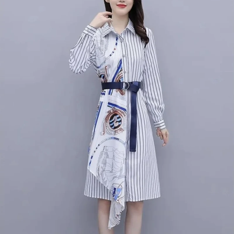 Spring Autumn Striped New In Women\'s Long Sleeve Dresses Kpop Elegant Party Hot One Pieces Elastic Clothing Thic G Female Dress