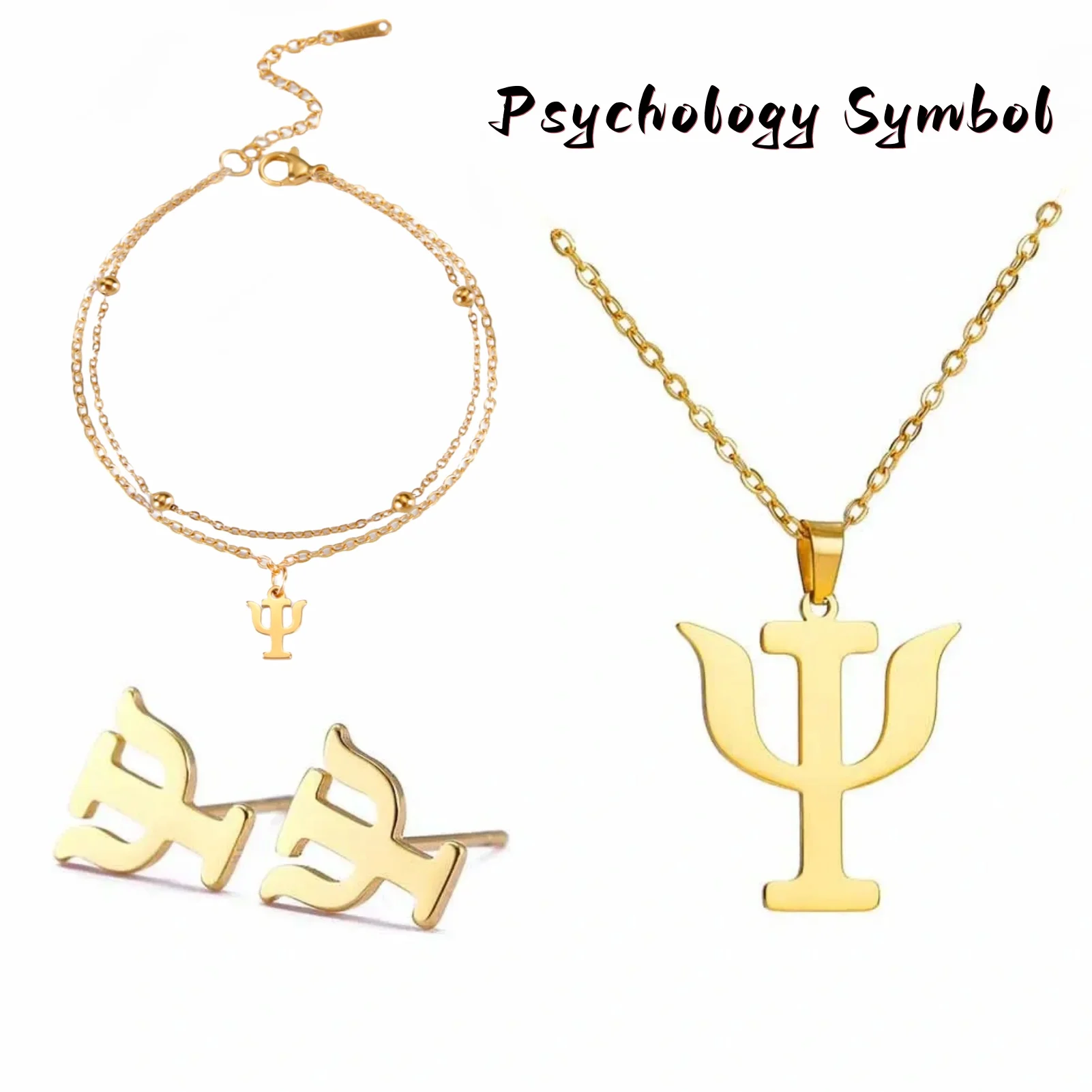 Jeshayuan Psychology Symbol PSI Collar con colgante para mujer Acero inoxidable ΕναφββCharm Hombre Joyería Regalo