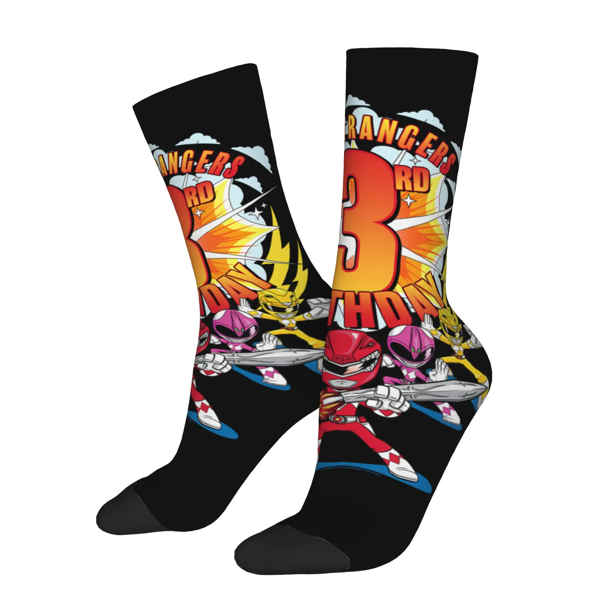 Socks Vintage Power Rangers Awesome 3rd Birthday Mini Action Shot Crazy Men's compression Socks Unisex  Funny Crew Sock
