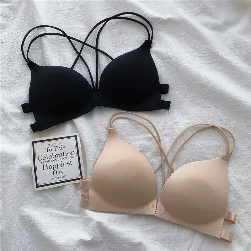 Damen Four Seasons Edelstahlkragen vorne offener Knopf keine Spur Unterwäsche, hinten gekreuzter Knopf vorne ultradünner und sexy BH
