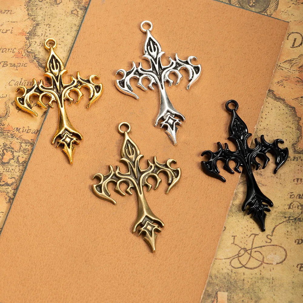 5Pcs 54*34mm 3color Fashion Vintage Flame Cross Charms Gothic Pendant Designer Charms Fit Jewelry Making DIY Jewelry Findings