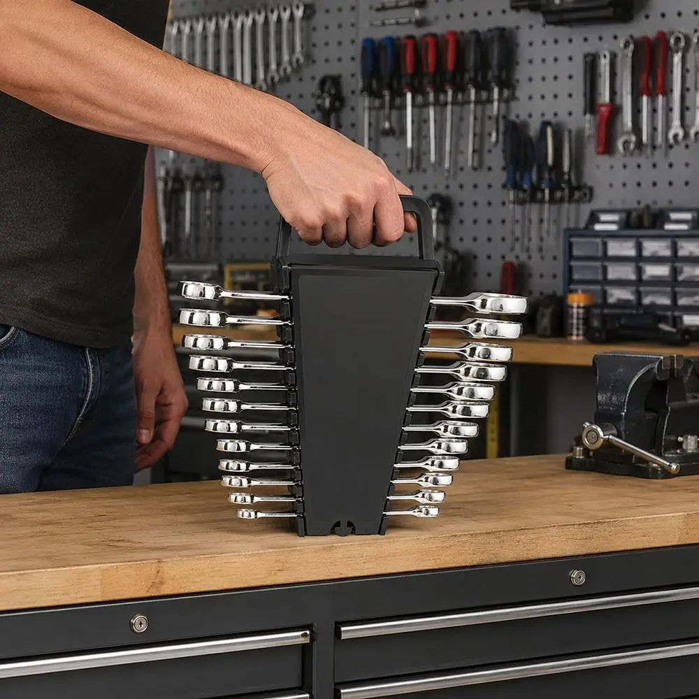 12 Slots Wrench Organizer Rack Secure Clamping Structure Individual Wrench Slots Combination Wrench Holder with Carry Handle
