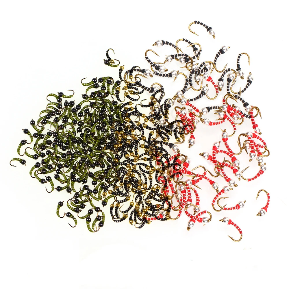 9 or 12pcs 18# Hook Brass Beadhead Zebra Midge Fly Trout Nymph Midge Pupae Buzzer Larva Tying Hook Trout Fishing Fly Lure Bait - view 6