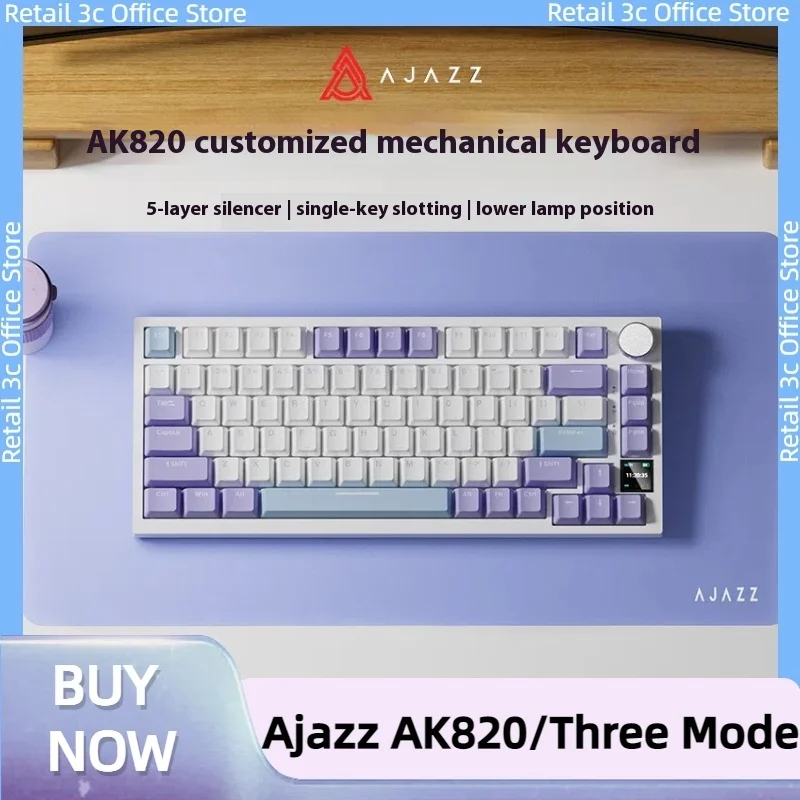 

Ajazz Ak820 Pro Wireless Bluetooth 3-Mode Mechanical Keyboard 81-Key Customized Hot-Swapable Gasket Game Side Engraving Keyboard