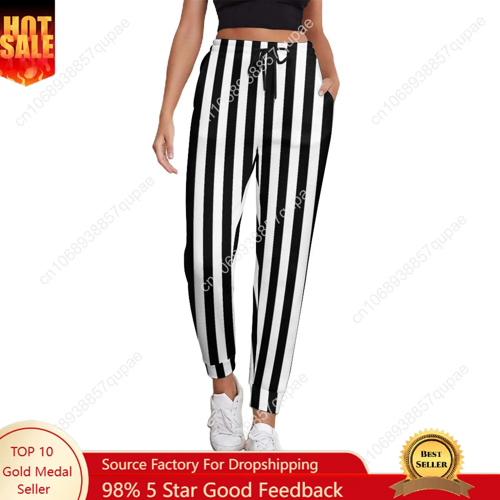 

Black White Striped Pants Woman Vertical Lines Print Street Wear Sweatpants Spring Trendy Custom Trousers Big Size