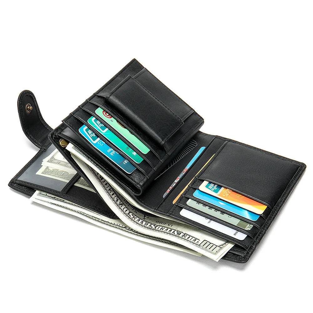 Carteira masculina curta camada superior de couro de negócios quentes clipe de dinheiro camada de couro genuíno de alta qualidade carteira masculina curta