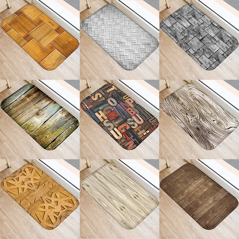 1Pcs Wood Stone Pattern 40*60cm Kitchen Entrance Door Mat Coral Velvet Carpet Rubber Indoor Floor Mats Non-Anti-Slip Rug 48026