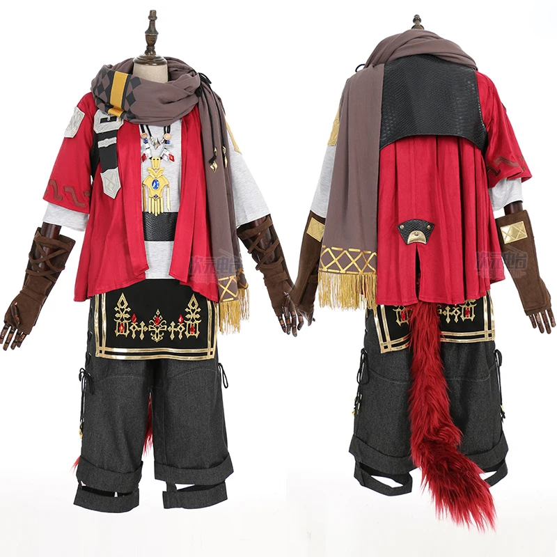 Game Final Fantasy FF14 Gurahattiya Battle Suit Uniform Graha Tia Little Red Cat Cosplay Costume Halloween Party Outfit